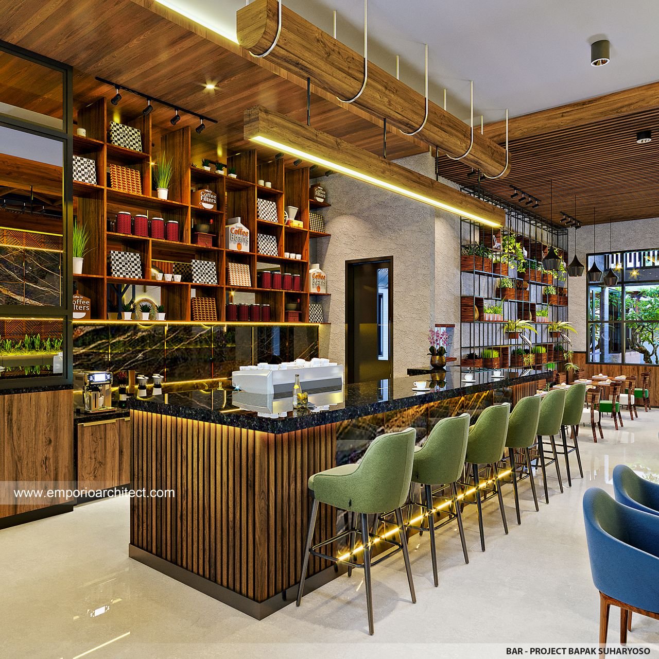 Desain Bar Interior Restoran Teman Bahagia Modern 1 Lantai Bapak SHY Di