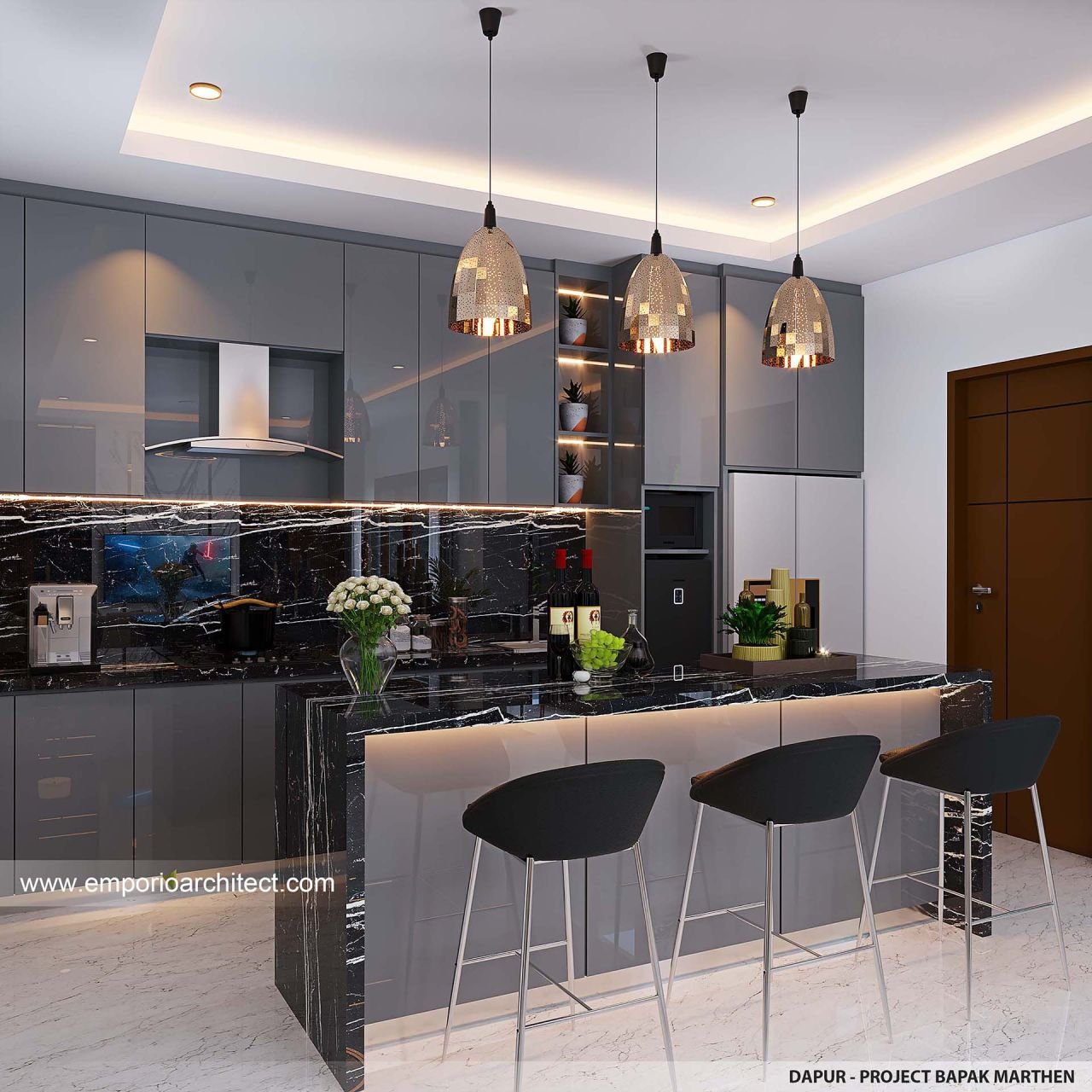 Desain Dapur Interior Rumah Modern Lantai Bapak Roy Marthen Di