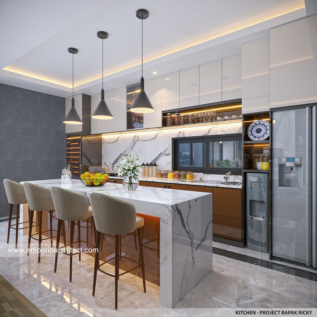 Desain Dapur Interior Rumah Modern Lantai Bapak Ricky Di Kelapa